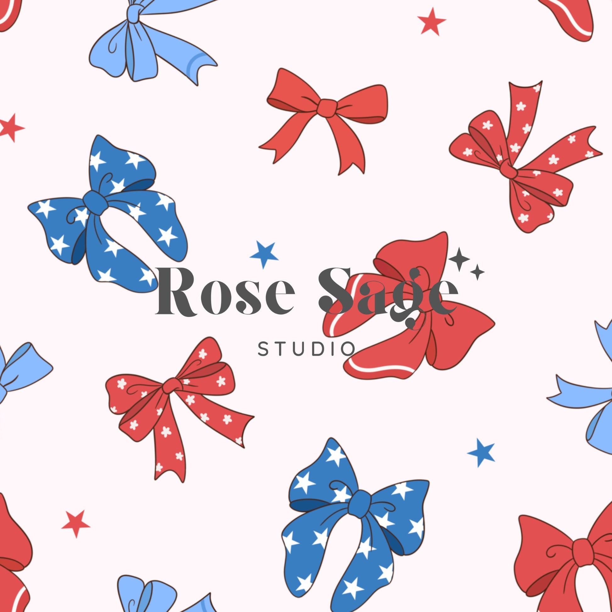 Fourth of July Bows Seamless File, Red Blue Bows Seamless Pattern, Girl 4th of July Summer Seamless File