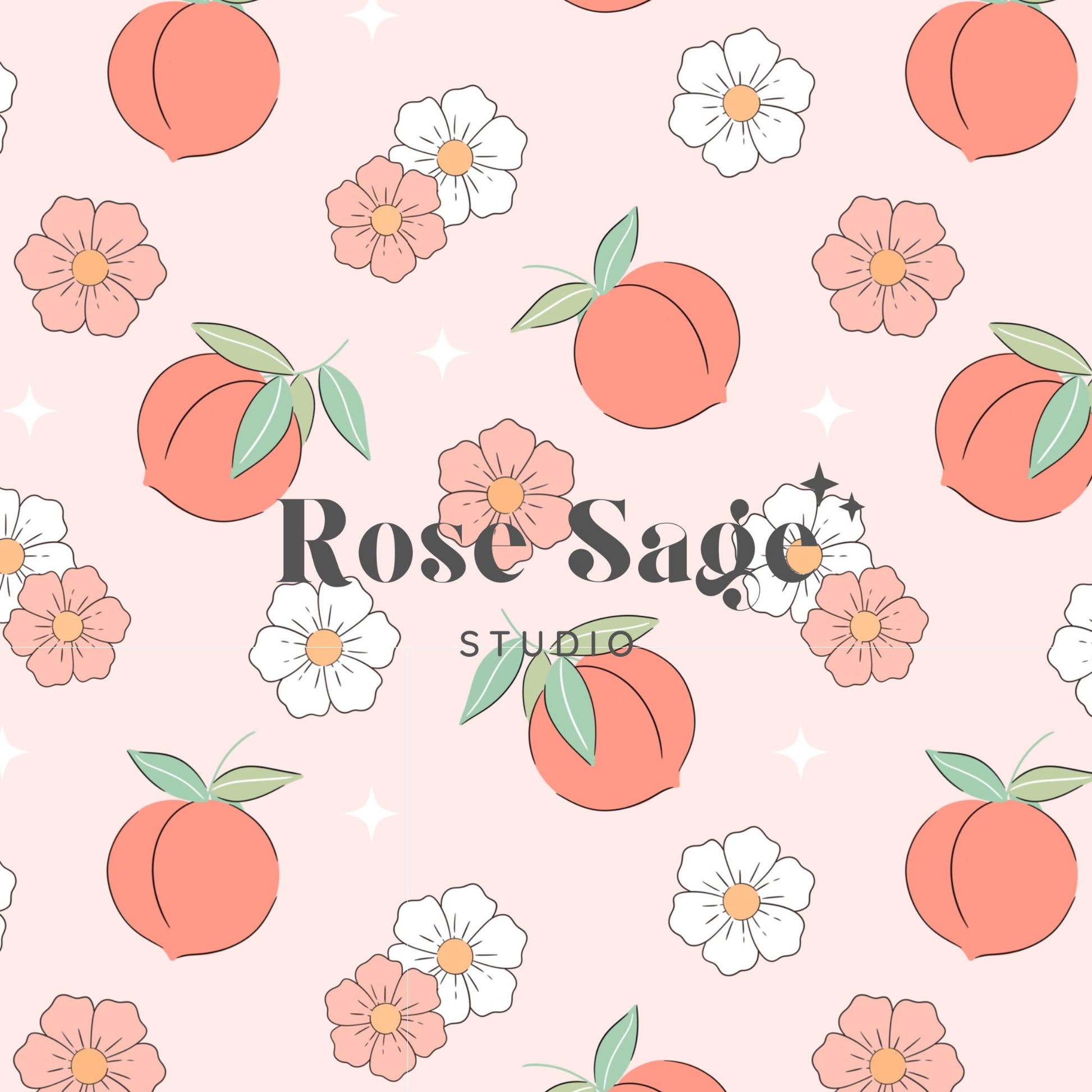 Peach Floral Seamless Pattern, Fruit Flower Summer Seamless File, Girl Seamless Pattern, Girl Summer Seamless File