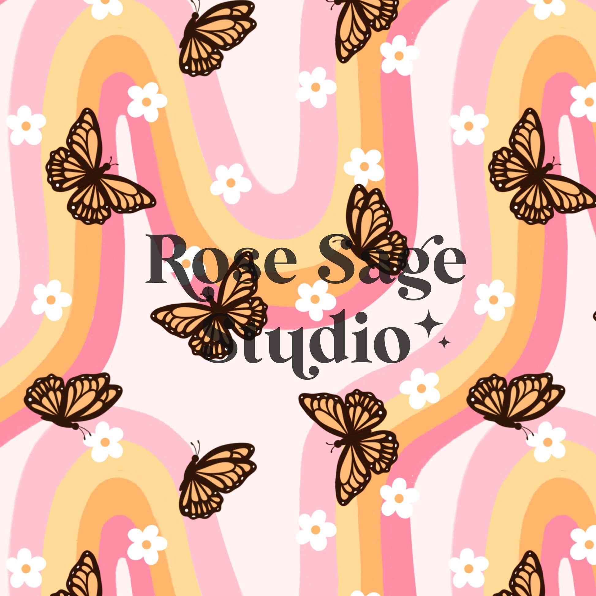 Groovy Butterfly Seamless File, Wavy Daisy Seamless Pattern, Girl Seamless Pattern