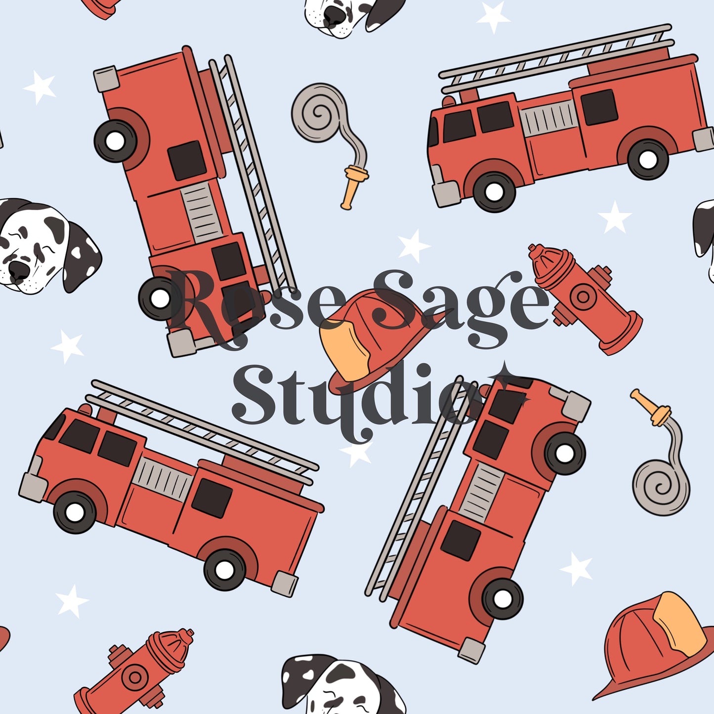 Firetruck Seamless Pattern, Boy Seamless File, Firetruck Dalmatian Seamless File, Boy Surface Pattern