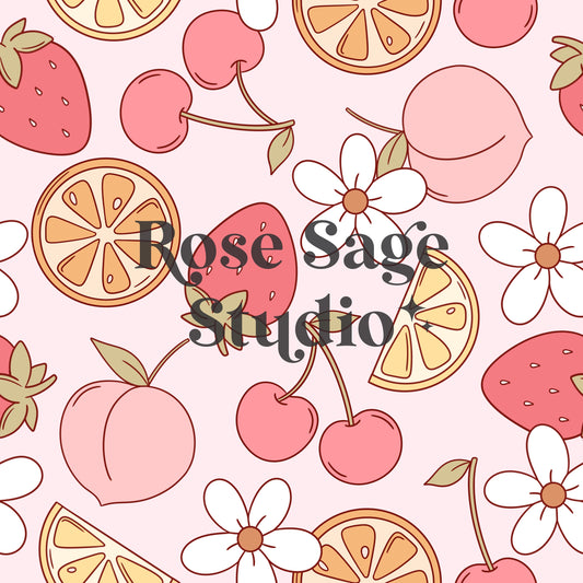 Retro Summer Fruit Seamless, Fruit Daisy Seamless Pattern, Retro Girl Seamless File