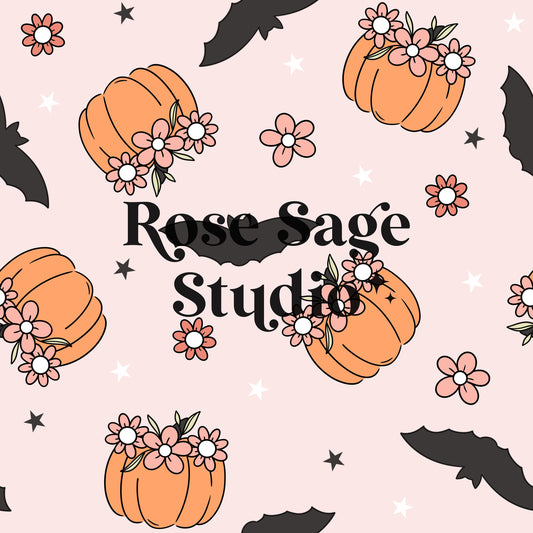 Floral Pumpkins and Bats Seamless File