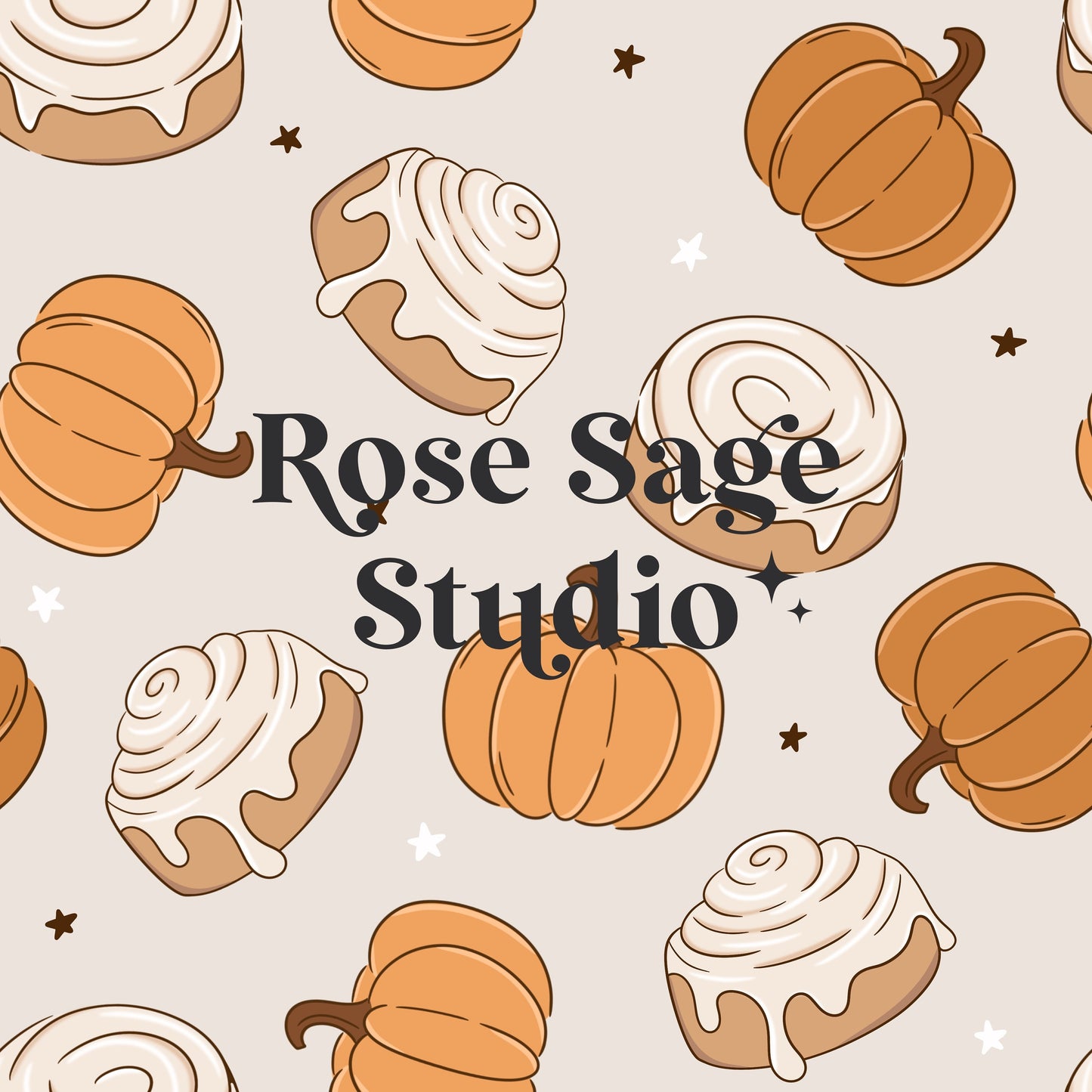 Pumpkin Cinnamon Rolls Seamless File, Pumpkins Seamless Pattern, Fall Baking Pumpkin Seamless File, Neutral Fall Seamless Pattern